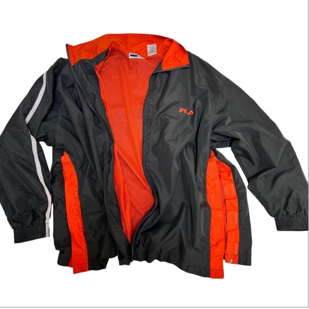 Fila Sport Mens 1XB Windbreaker Jacket Grey Orange Mesh Lined Gorpcore Big Tall - Picture 10 of 17